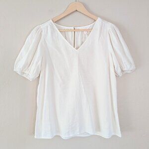 NWT Lauren Conrad Ivory Puff Sleeve Top Cottage Milkmaid Prairie Womens XS Linen